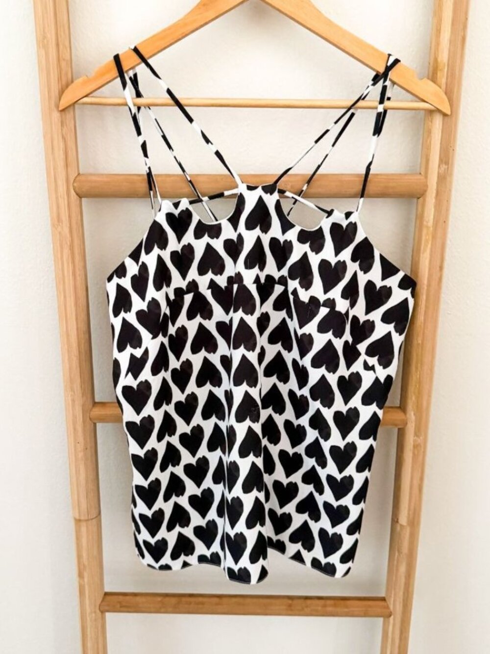 Animale Heart Print Strappy Camisole Tank Top Black White Size 42 (US Medium)
